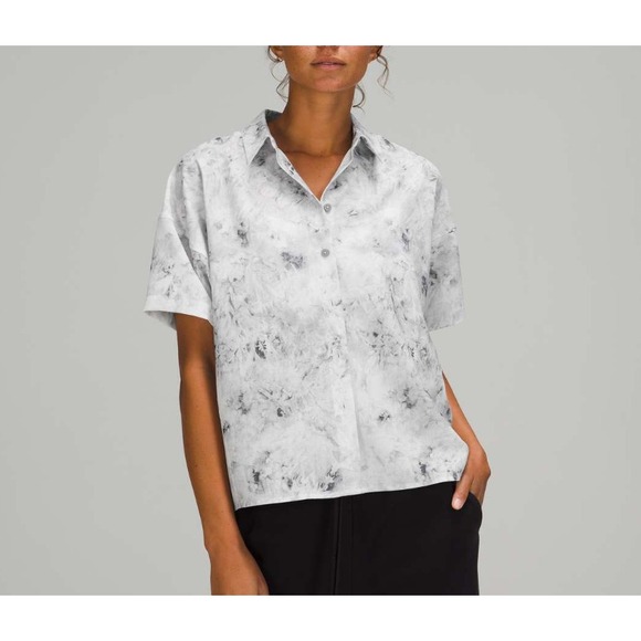 Lululemon Women's Full Day Ahead Shirt Size 6 Marbled Gray Oversized Athleisure - Picture 2 of 7